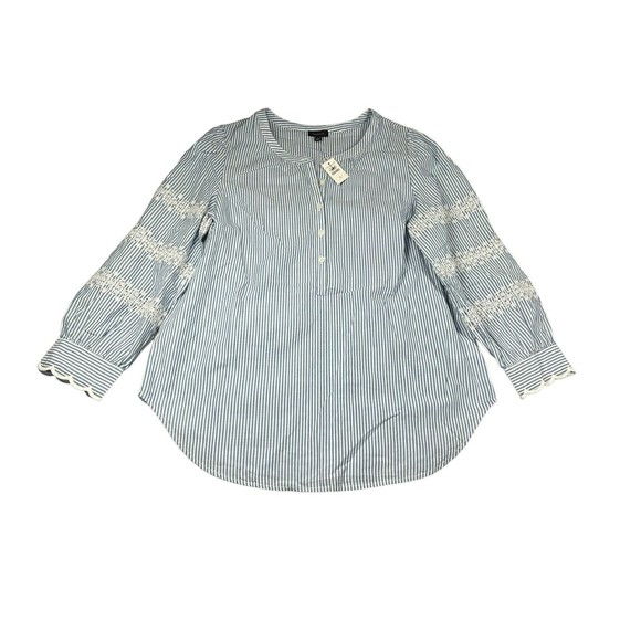 New Talbots Tunic Top Womens Small Blue Striped Embroidered Accent S - Picture 1 of 4